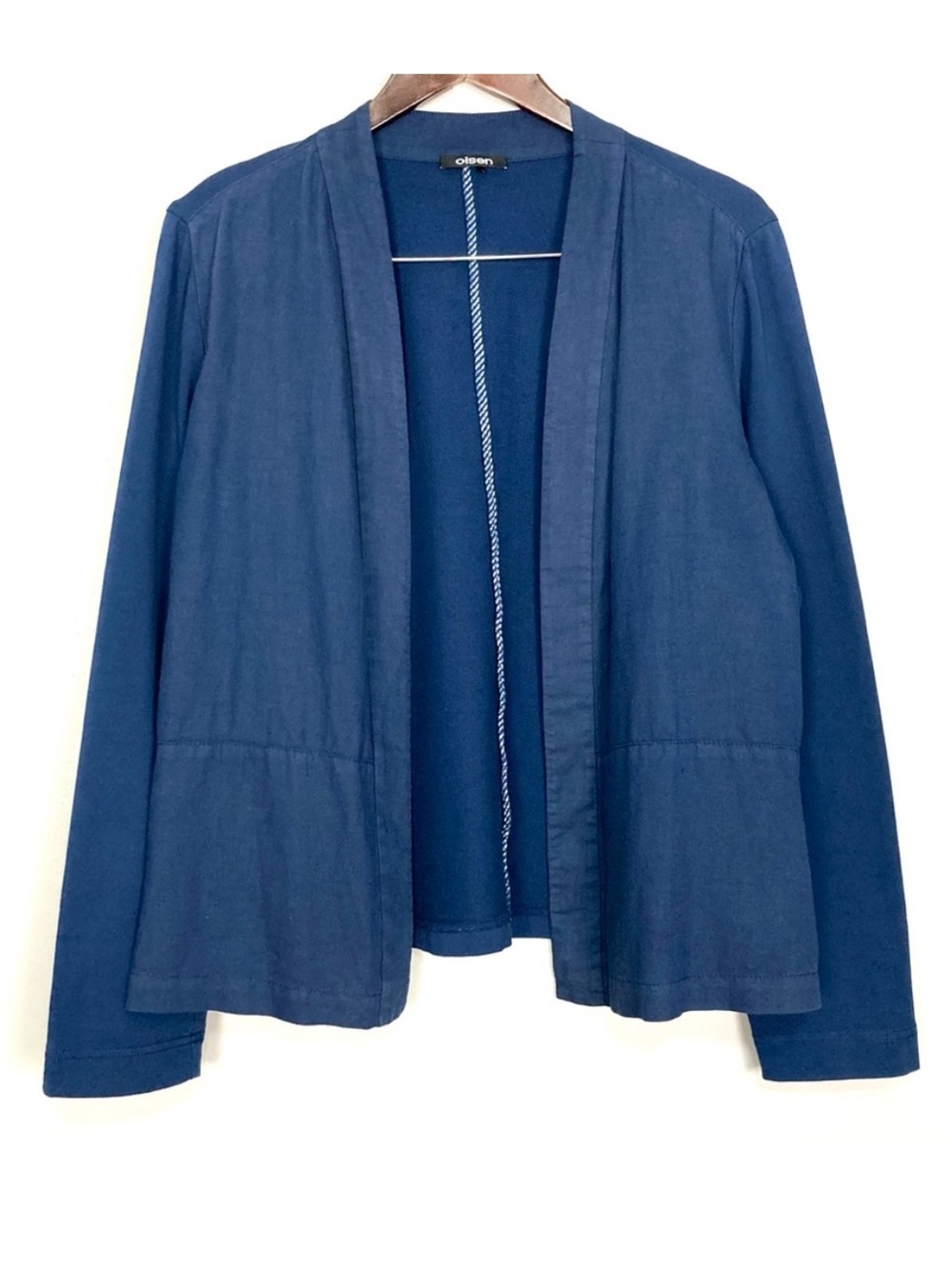 Olsen 100% Cotton Open Front Cardigan Women’s Size L Lagenlook Relaxed Fit Navy